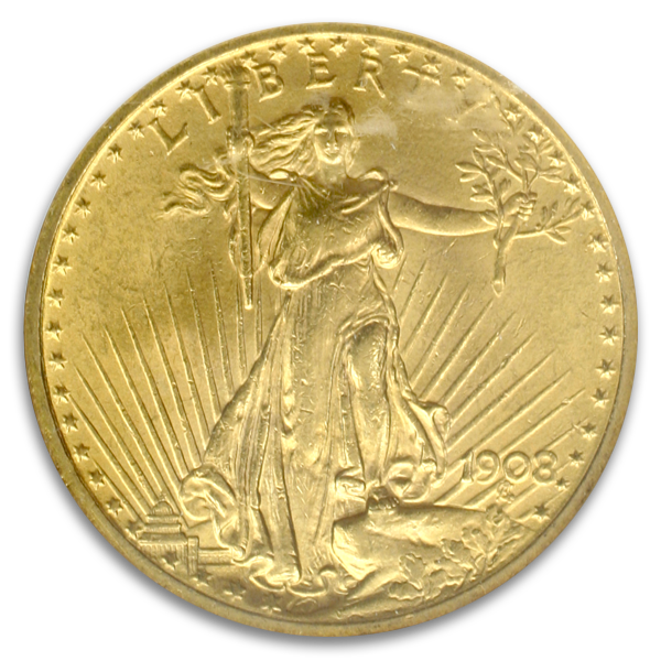 $20 Saint Gaudens No Motto Certified MS63 (Dates/Types Vary)