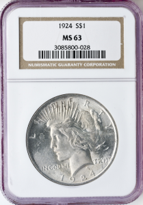 $1 Peace Dollar Certified MS63 (Dates Vary)