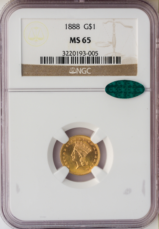 1889 $1 Gold NGC MS65 CAC