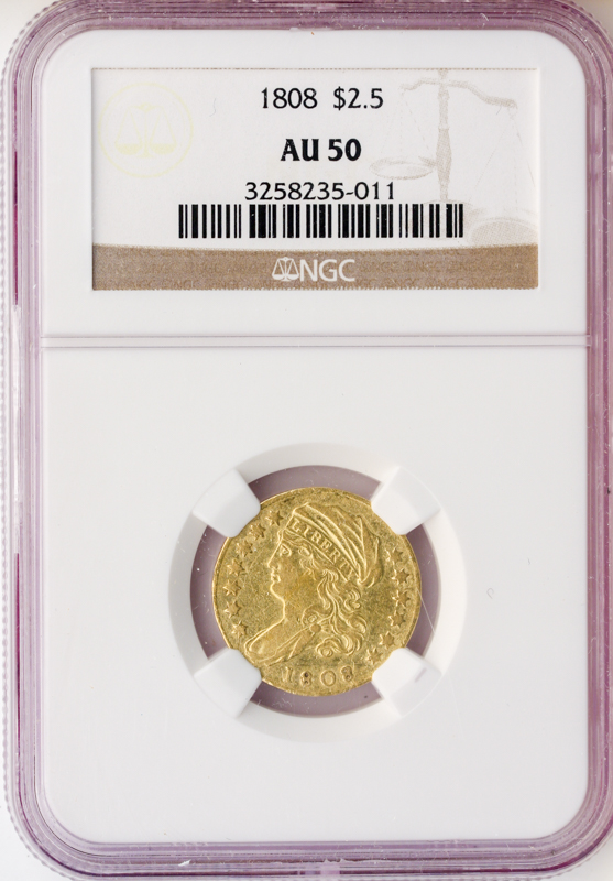 1808 $2.50 Capped Bust Left  NGC AU50