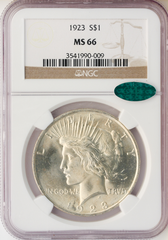 1923 $1 Peace Silver Coin NGC MS66 CAC 1923 $1 Peace Silver Coin NGC MS66 CAC