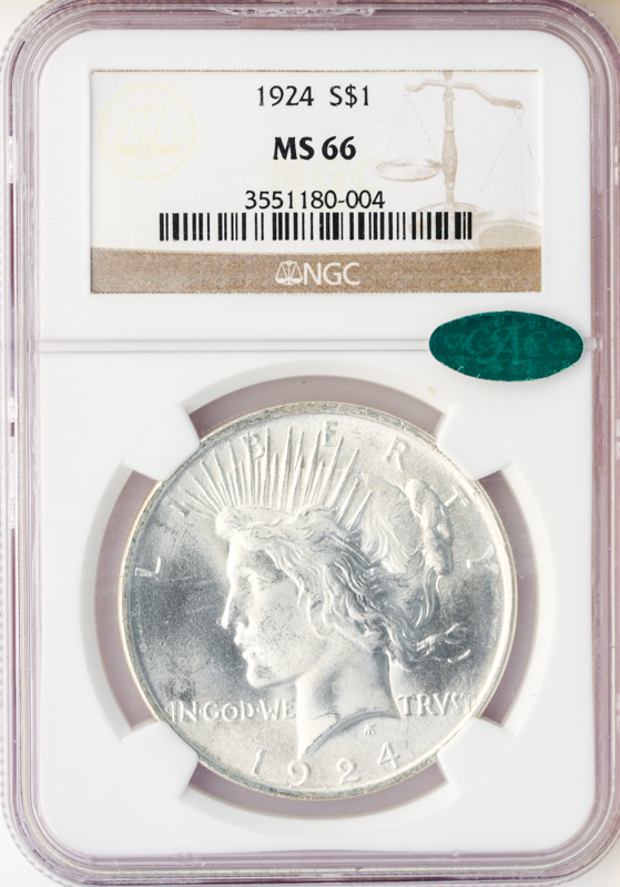 1924 $1 Peace Silver Coin NGC MS66 CAC