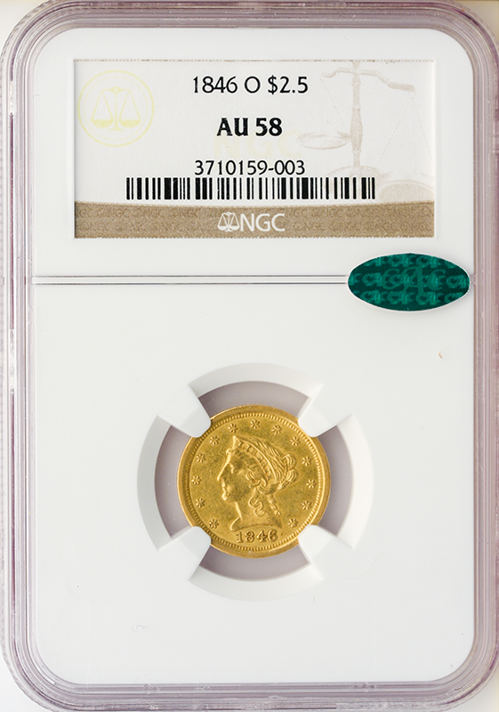 1846-O $2.50 Liberty NGC AU58 CAC 1846-O $2.50 Liberty NGC AU58 CAC