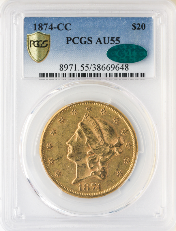 1874-CC $20 Liberty PCGS AU55 CAC 1874-CC $20 Liberty PCGS AU55 CAC