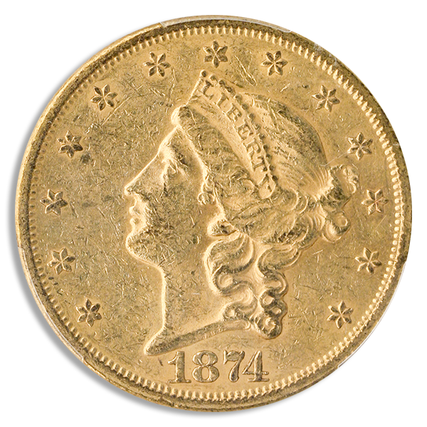 1874-S $20 Liberty PCGS AU58 CAC