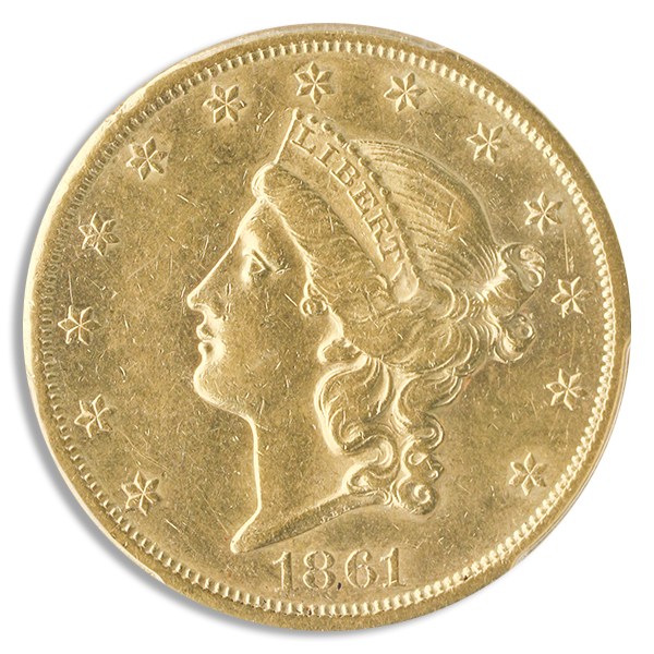1861-S $20 Liberty Paquet PCGS AU58
