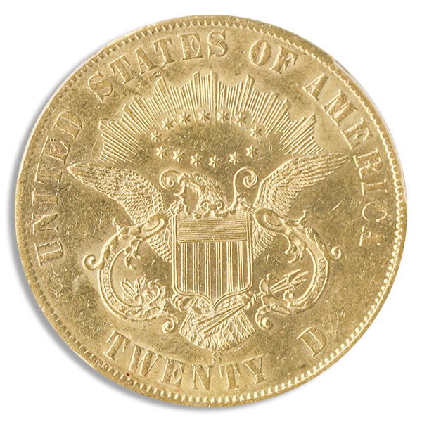 1861-S $20 Liberty Paquet PCGS AU58