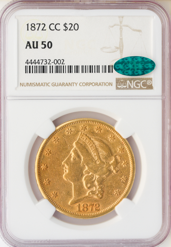 1872-CC $20 Liberty NGC AU50 CAC 1872-CC $20 Liberty NGC AU50 CAC