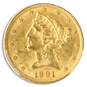 1891-CC $5 Liberty PCGS MS61 CAC