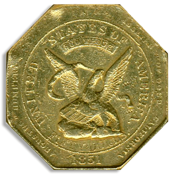 1851 $50 Humbert .880 Reeded Edge NGC AU50