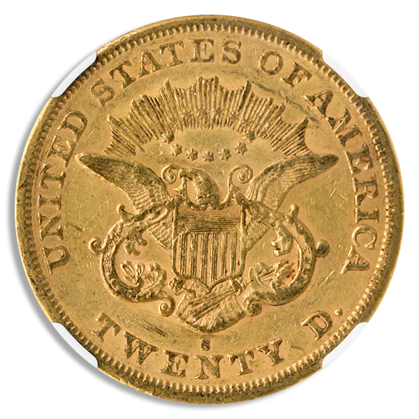 1864-S $20 Liberty NGC AU55 CAC