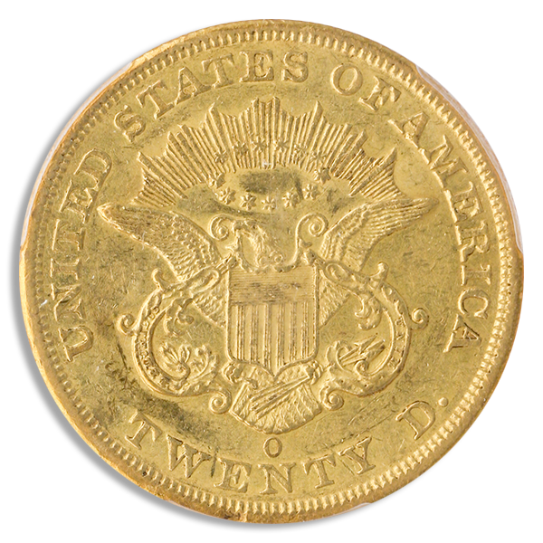 1851-O $20 Liberty Gold Coin PCGS About Uncirculated 55(AU55) CAC 1851-O $20 Liberty Gold Coin PCGS About Uncirculated 55(AU55) CAC