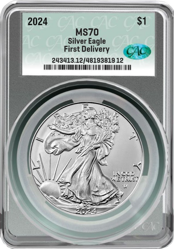 2024 1 oz Silver American Eagle CAC Graded MS70 - First Delivery 2024 1 oz Silver American Eagle CAC Graded MS70 - First Delivery