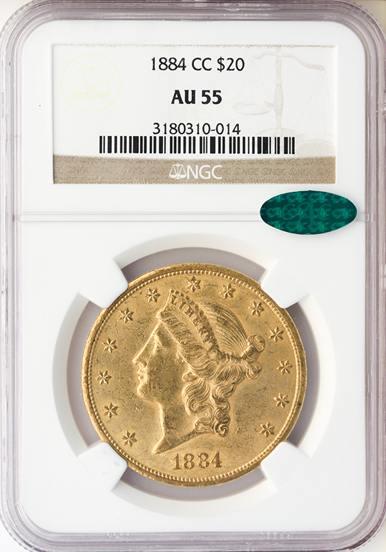 1884-CC $20 Liberty NGC AU55 CAC 1884-CC $20 Liberty NGC AU55 CAC