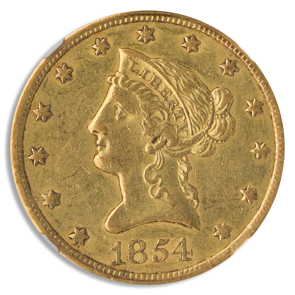 1854-O $10 Liberty Small Date NGC AU53 CAC