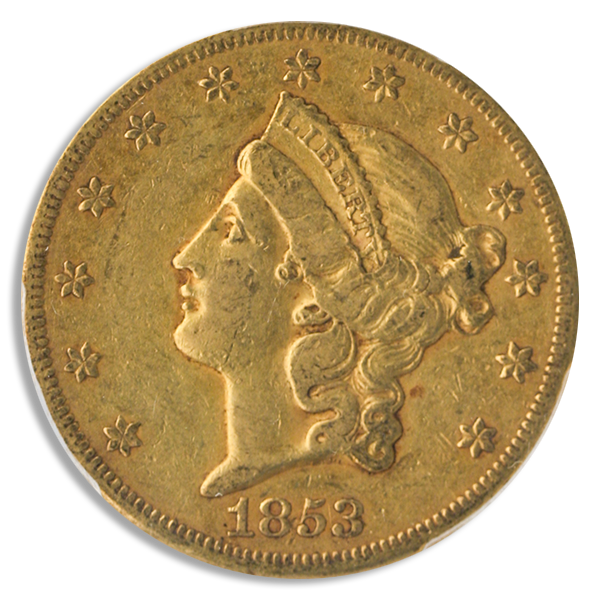 1853-O $20 Liberty PCGS XF40 CAC