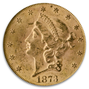 1873 $20 Liberty Open 3 NGC MS63 CAC