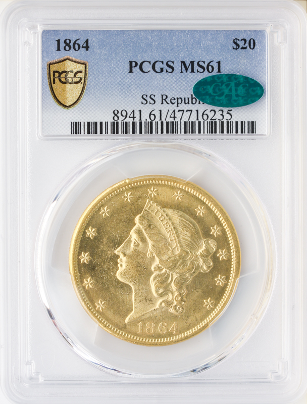 1864 $20 Liberty S.S. Republic PCGS MS61 CAC 1864 $20 Liberty S.S. Republic PCGS MS61 CAC