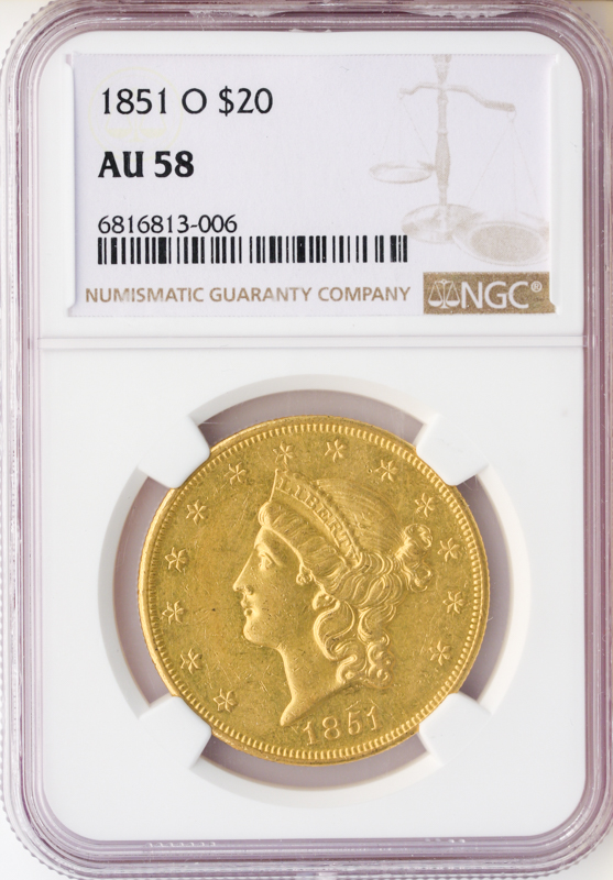 1851-O $20 Liberty NGC AU58