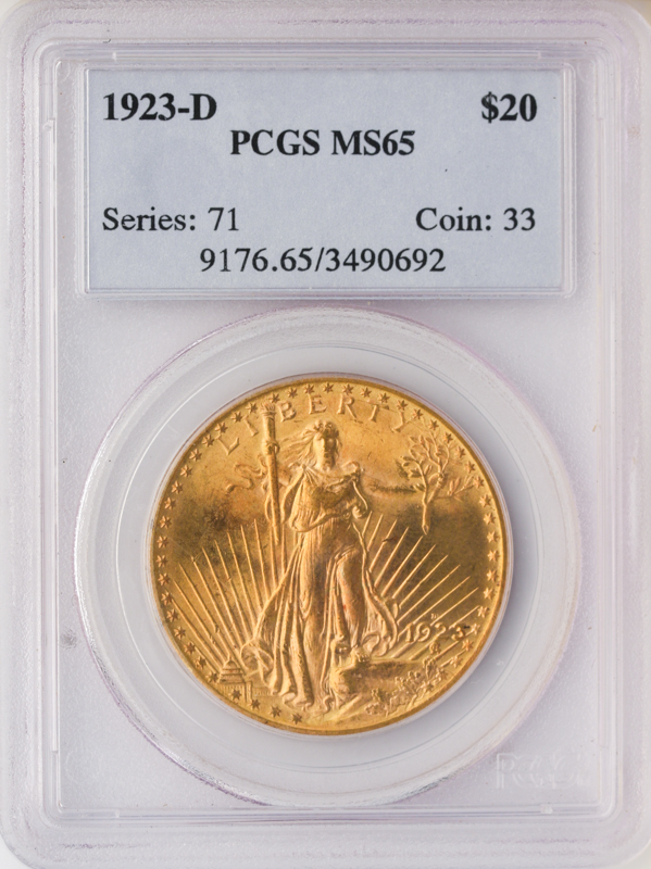 1923-D $20 Saint Gaudens PCGS MS65