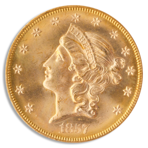 1857-S $20 Liberty S.S. Central America PCGS MS66 CAC