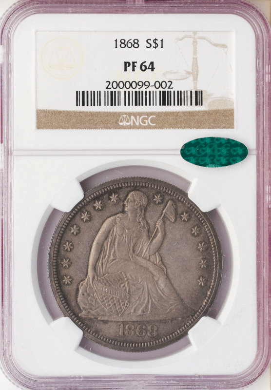 1868 Seated Liberty $1 NGC PR64 CAC