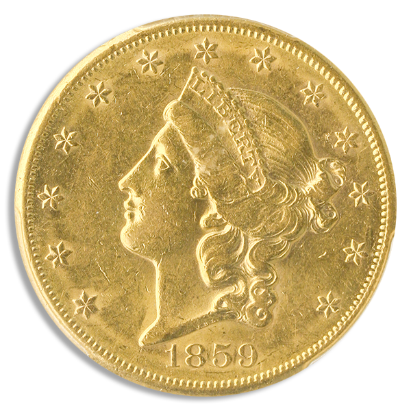 1859-S $20 Liberty PCGS AU55 CAC