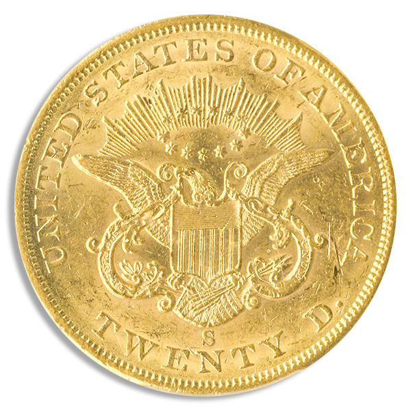 1859-S $20 Liberty PCGS AU55 CAC