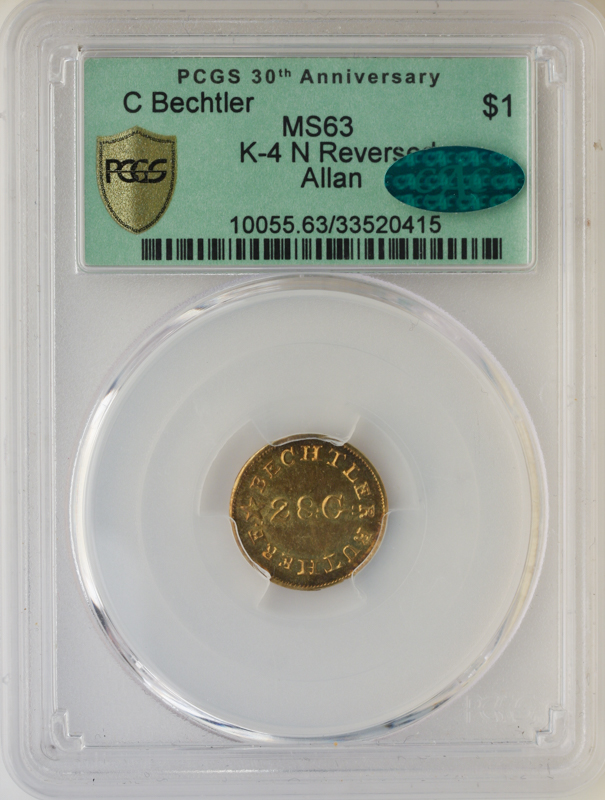 $1 C. Bechtler K-4 Reverse PCGS MS63 CAC $1 C. Bechtler K-4 Reverse PCGS MS63 CAC