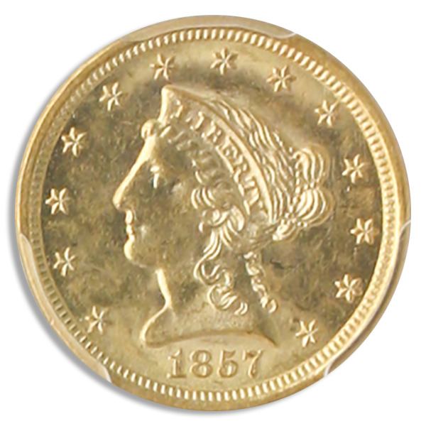 1857-S $2 1/2 Liberty SSCA POD PCGS MS62