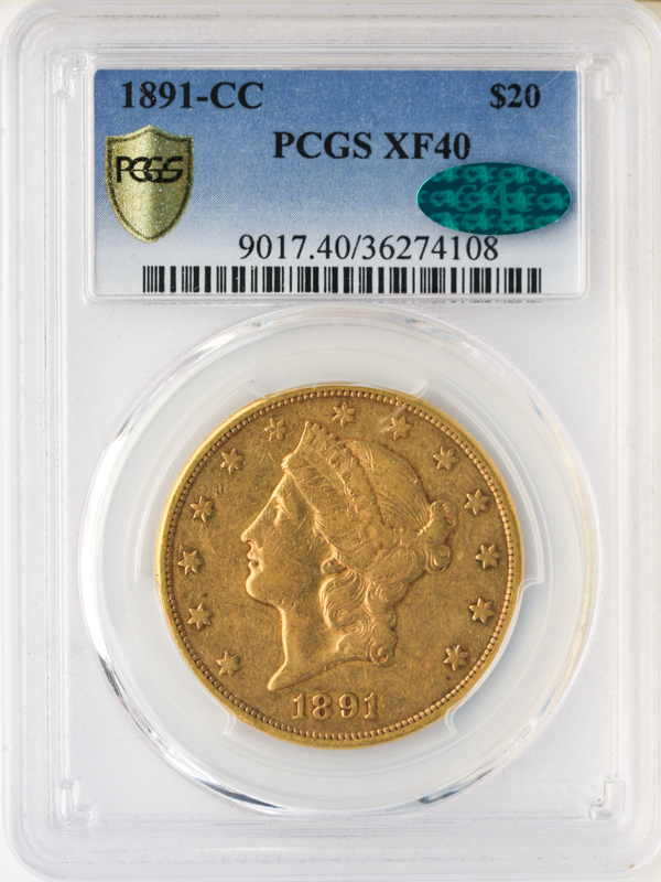 1891-CC $20 Liberty PCGS XF40 CAC 1891-CC $20 Liberty PCGS XF40 CAC