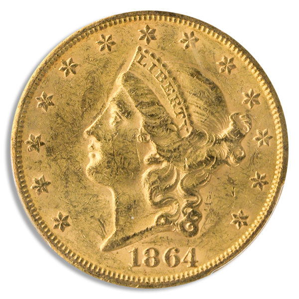 1864-S $20 Liberty PCGS MS60 CAC