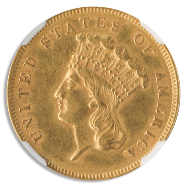 1855 $3 Indian NGC AU58 CAC