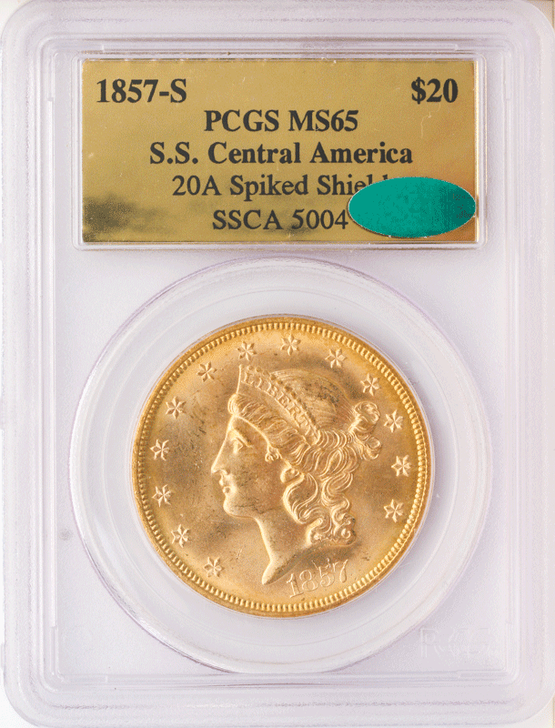 1857-S $20 Liberty SSCA PCGS MS65 CAC