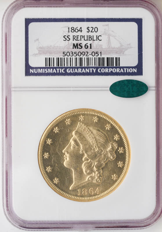 1864 $20 Liberty S.S. REPUBLIC NGC MS61 CAC