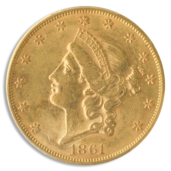 1861-S $20 Liberty PCGS AU58 CAC