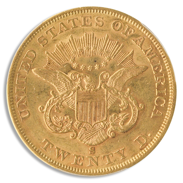 1861-S $20 Liberty PCGS AU58 CAC