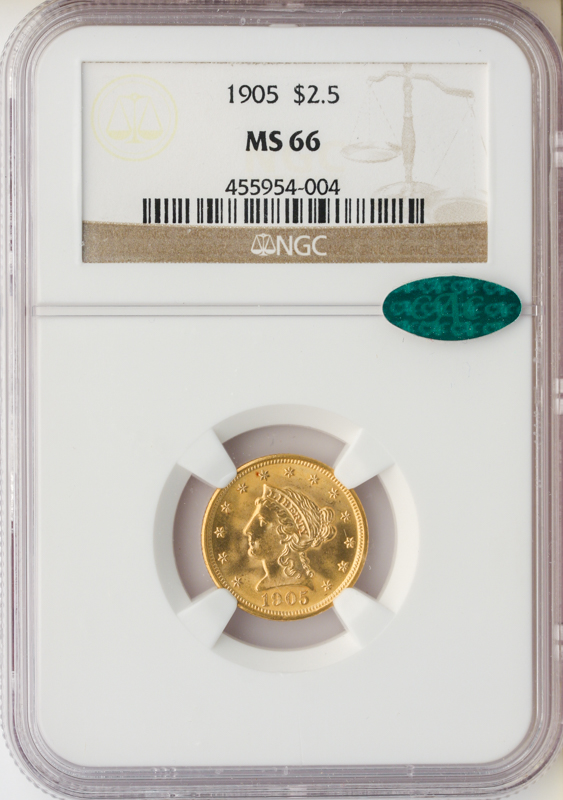 1905 $2 1/2 Liberty NGC MS66 CAC