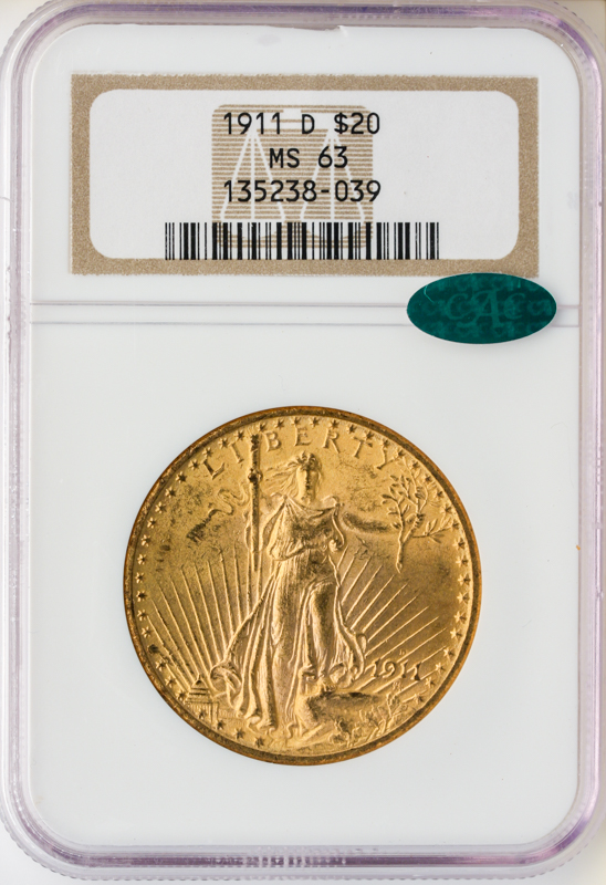 1911-D $20 Saint Gaudens NGC MS63 CAC
