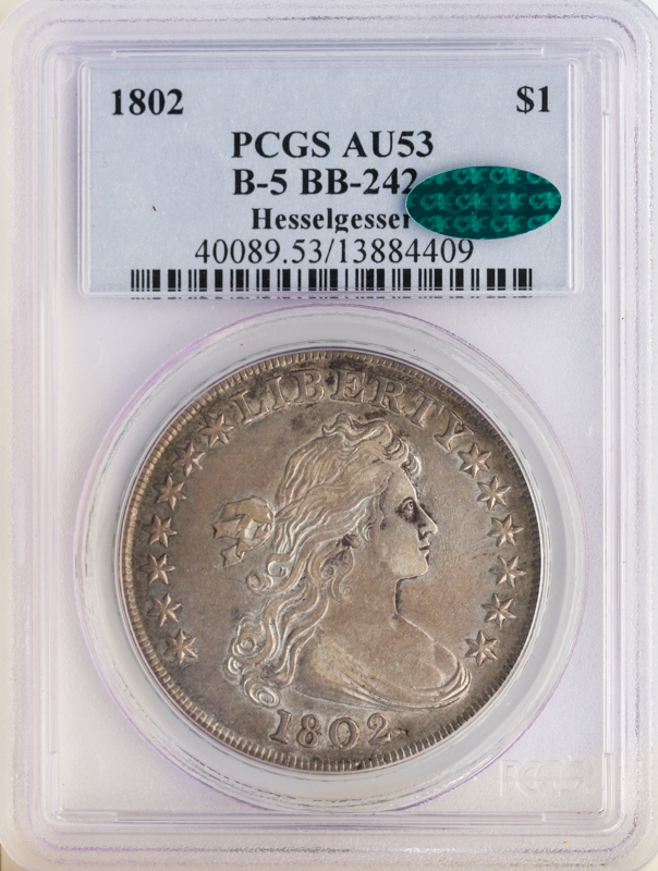 1802 Draped Bust $1 B-5 BB-242 PCGS AU53 CAC 1802 Draped Bust $1 B-5 BB-242 PCGS AU53 CAC