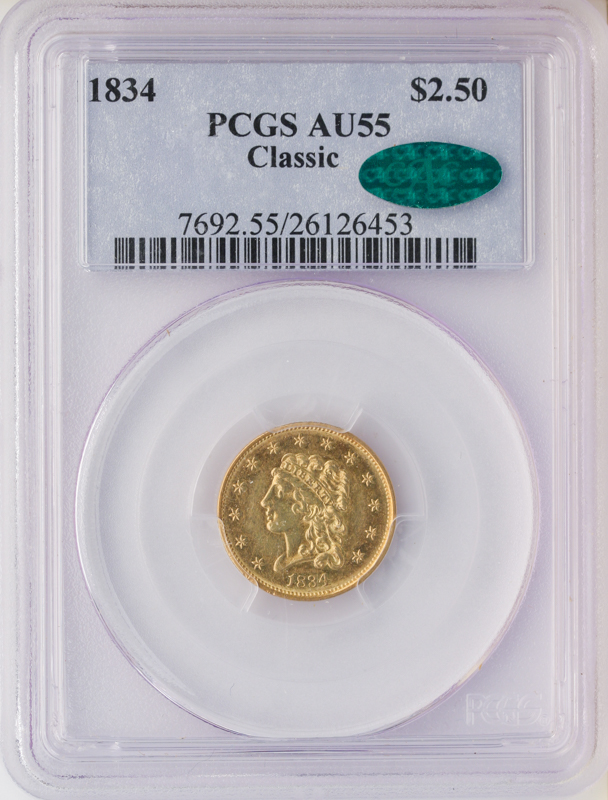 1834 $2.5 Classic PCGS AU55 CAC