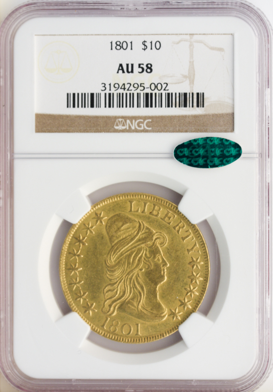 1801 $10 Draped Bust NGC AU58 CAC 1801 $10 Draped Bust NGC AU58 CAC