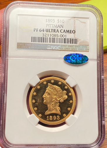 1893 $10 Liberty NGC PR64 Ultra Cameo CAC