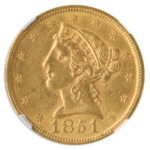 1851 $5 Liberty NGC AU58 CAC