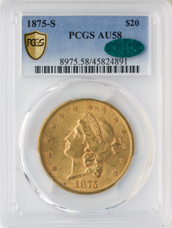 1875-S $20 Liberty PCGS AU58 CAC
