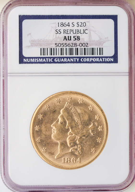 1864-S $20 Liberty S.S. REPUBLIC NGC AU58