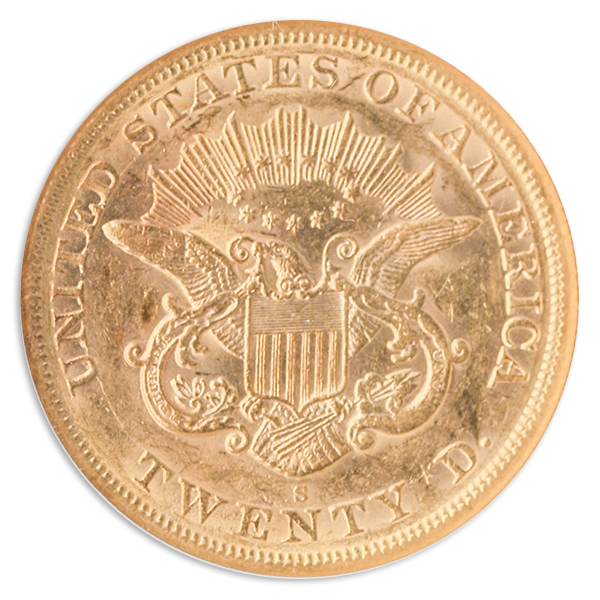 1864-S $20 Liberty S.S. REPUBLIC NGC AU58