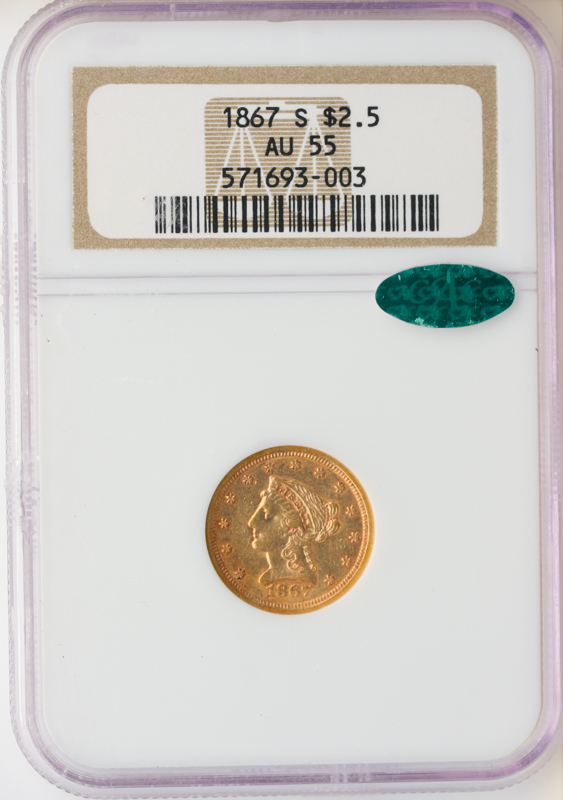 1867-S $2 1/2 Liberty NGC AU55 CAC
