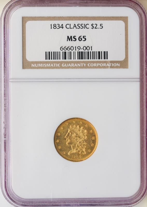 1834 $2.50 Classic NGC MS65