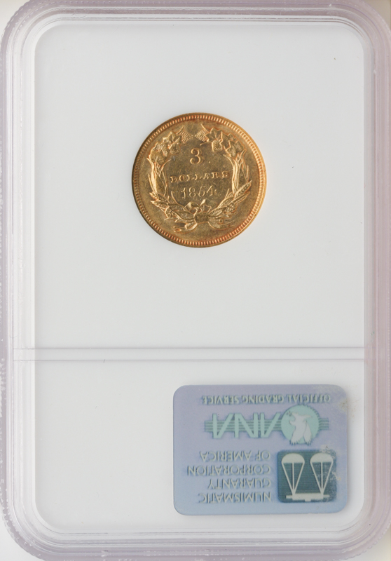 1854 $3 NGC AU55 CAC